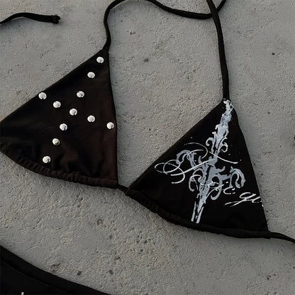Y2K Millennium Spicy Girls Style Gothic Retro Beliebtes Vielseitiges Neckholder-Bikini-Set Amerikanischer Trendiger Mode-Bikini-Set So ist Leben