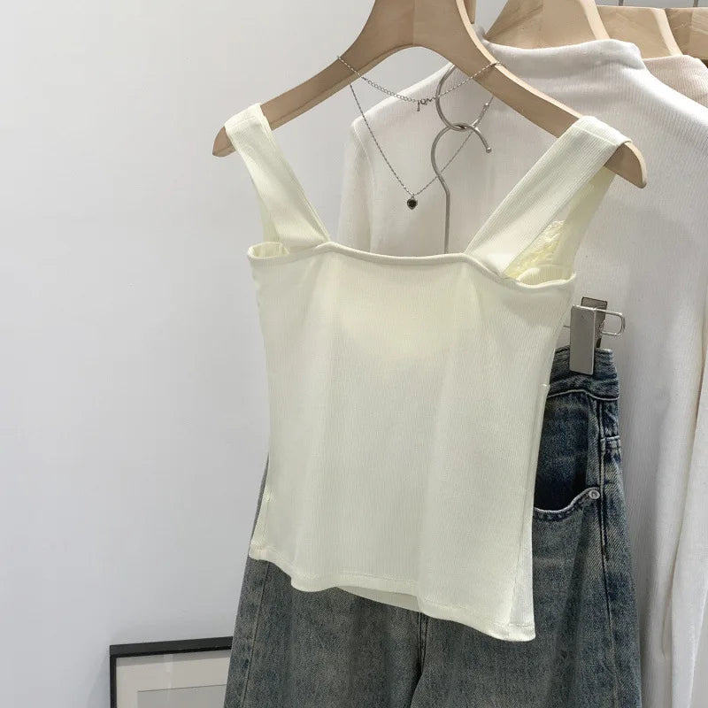 Süße Spitzenweste mit quadratischem Kragen für Damen, Sommer-Oberbekleidung, einzigartiges, schönes Anti-Aging-Trägertop, modischer Pendler-Stil So ist Leben
